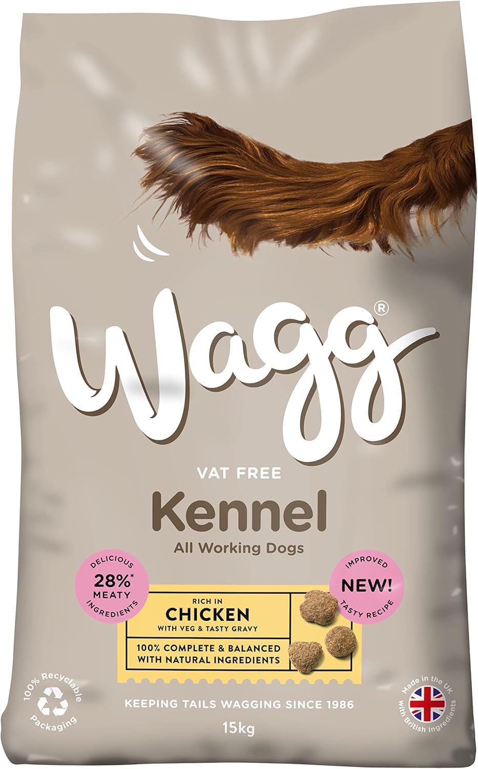 Wagg Kennel Complete Dry Adult Dog Food Chicken & Veg 15kg - Meaty Ingredients Come 1st