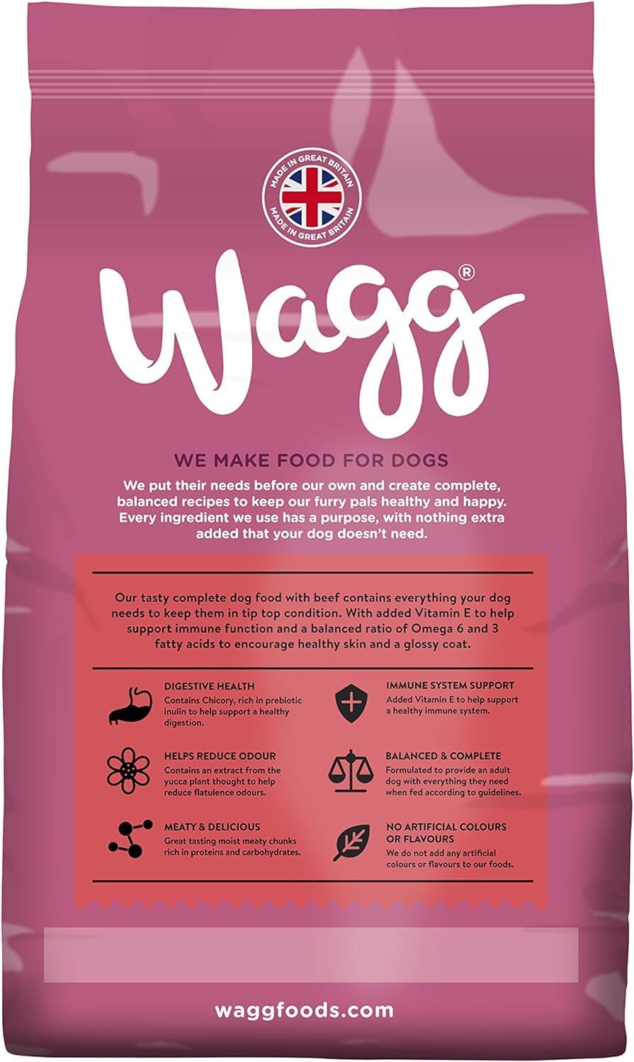 Wagg Meaty Chunks Complete Dry Adult Dog Food Beef 2.5kg (Pack of 4) - Meaty & Delicious