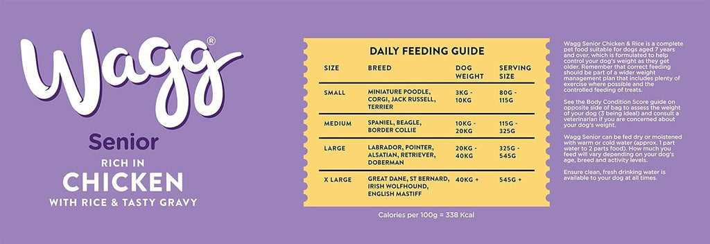 Wagg Senior Complete Dry Dog Food Chicken & Rice 15kg - 28% Meaty Ingredients