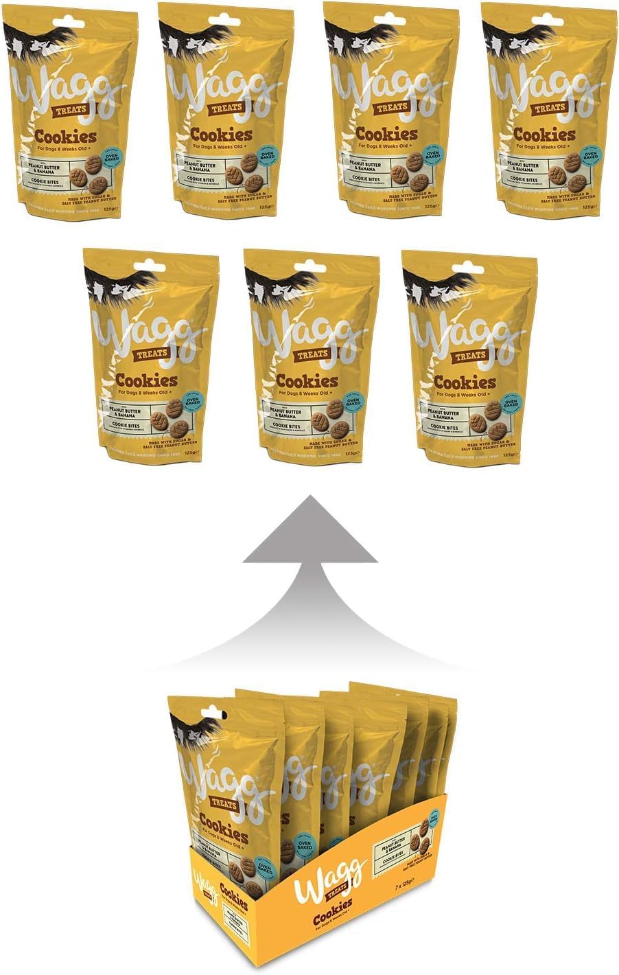 Wagg Cookie Bites Peanut Butter & Banana Dog Treats 125g (Pack of 7) - Oven Baked