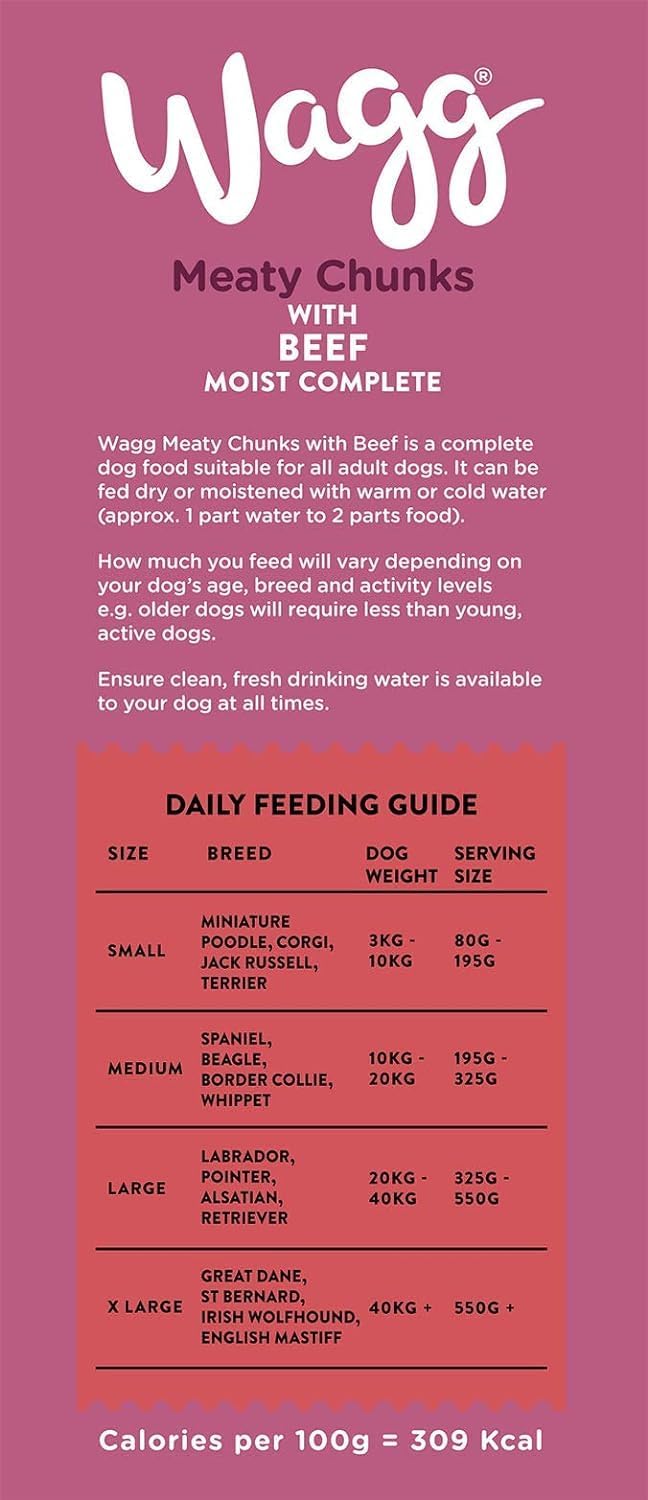 Wagg Meaty Chunks Complete Dry Adult Dog Food Beef 2.5kg (Pack of 4) - Meaty & Delicious