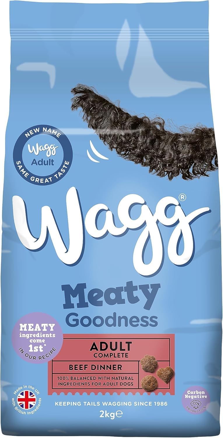 Wagg Meaty Goodness Complete Dry Adult Dog Food Beef Dinner 2kg (Pack of 4) - Meaty Ingredients Come 1st