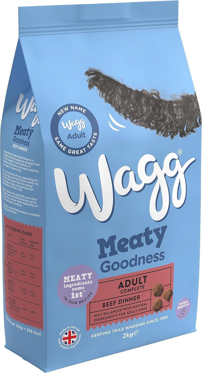 Wagg Meaty Goodness Complete Dry Adult Dog Food Beef Dinner 2kg (Pack of 4) - Meaty Ingredients Come 1st