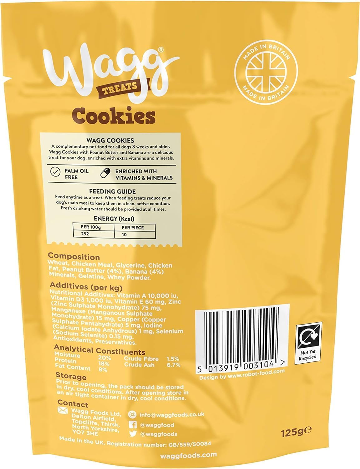 Wagg Cookie Bites Peanut Butter & Banana Dog Treats 125g (Pack of 7) - Oven Baked