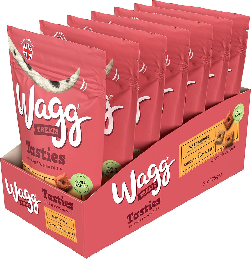 Wagg Tasties Tasty Chunks Chicken, Ham & Beef Dog Treats 125g (Pack of 7) - Oven Baked